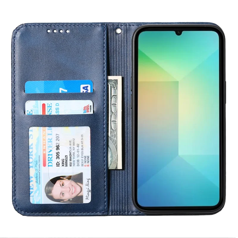 For Samsung Galaxy A06 4G Case Calf Texture PU Leather Phone Cover with Wallet - Blue