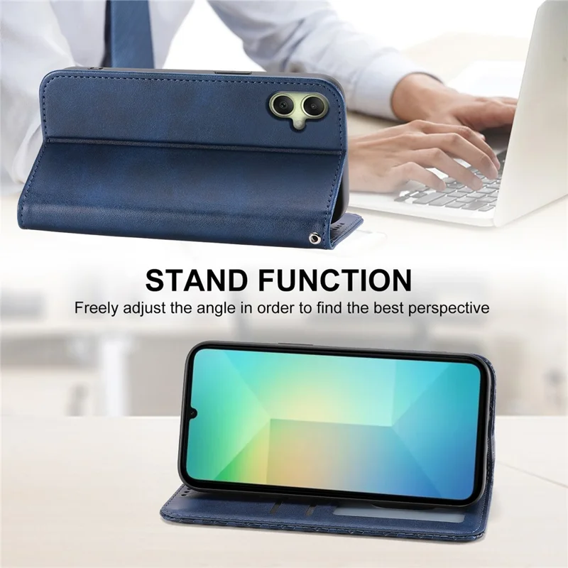 For Samsung Galaxy A06 4G Case Calf Texture PU Leather Phone Cover with Wallet - Blue