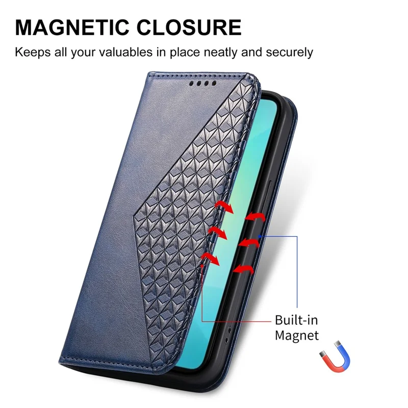 For Samsung Galaxy A06 4G Case Calf Texture PU Leather Phone Cover with Wallet - Blue