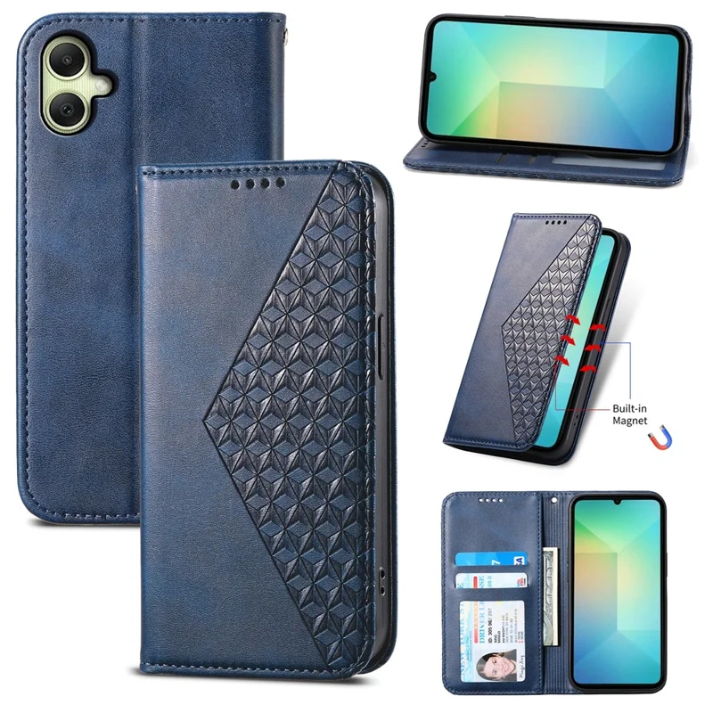 For Samsung Galaxy A06 4G Case Calf Texture PU Leather Phone Cover with Wallet - Blue