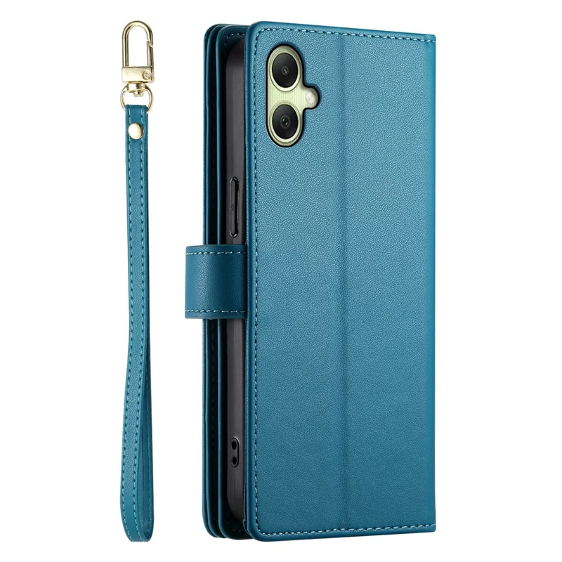 DF-011 For Samsung Galaxy A06 4G Case Zipper Pocket Wallet Leather Phone Cover with Straps - Blue
