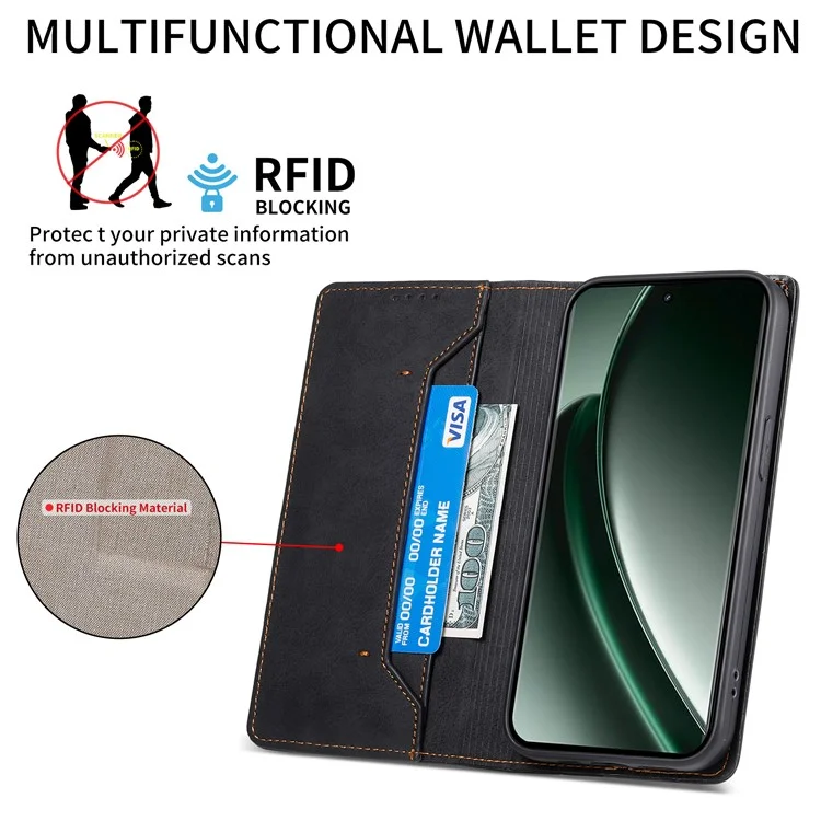 DF-05 Für Realme GT 6 5G Wallet Case RFID Blockierende Pu-leder-telefonabdeckung - Schwarz