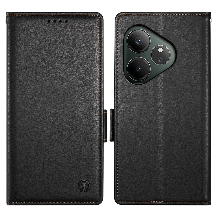 DF-010 Capa de Carteira de Couro PU para o Realme GT 6 5G - Preta