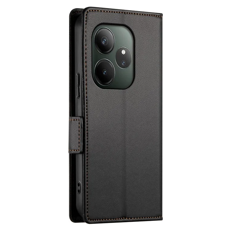 DF-010 Capa de Carteira de Couro PU para o Realme GT 6 5G - Preta