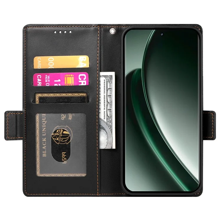 DF-010 Capa de Carteira de Couro PU para o Realme GT 6 5G - Preta