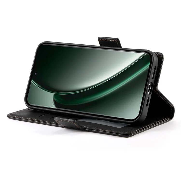 DF-010 Capa de Carteira de Couro PU para o Realme GT 6 5G - Preta