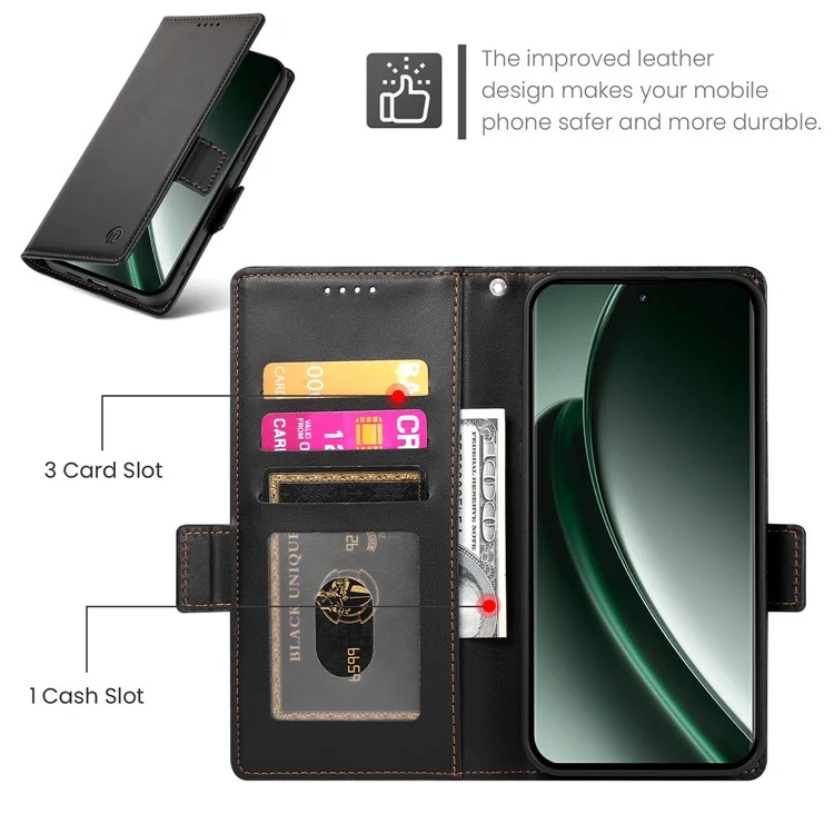 DF-010 Capa de Carteira de Couro PU para o Realme GT 6 5G - Preta