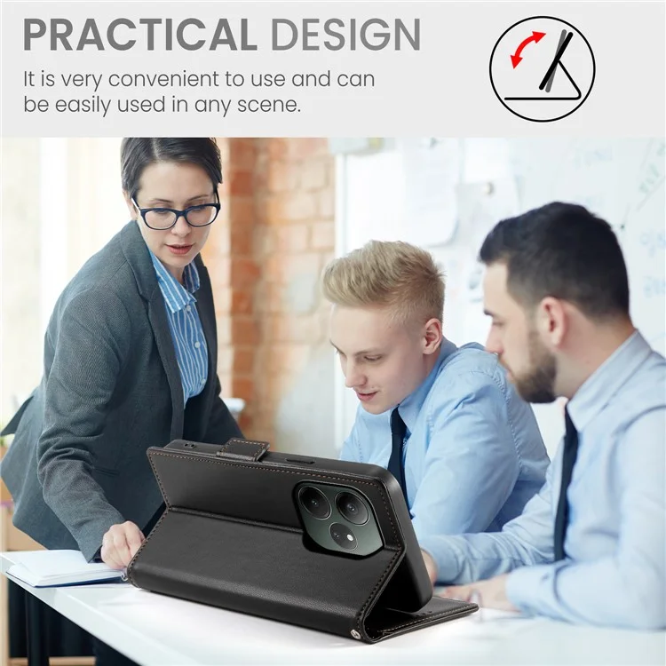 DF-010 Capa de Carteira de Couro PU para o Realme GT 6 5G - Preta