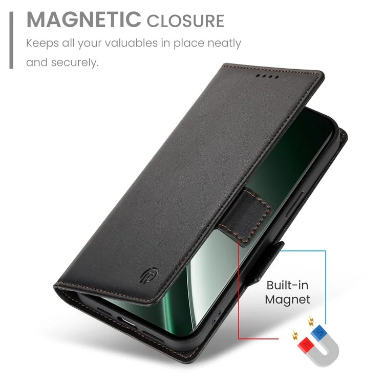 DF-010 Capa de Carteira de Couro PU para o Realme GT 6 5G - Preta