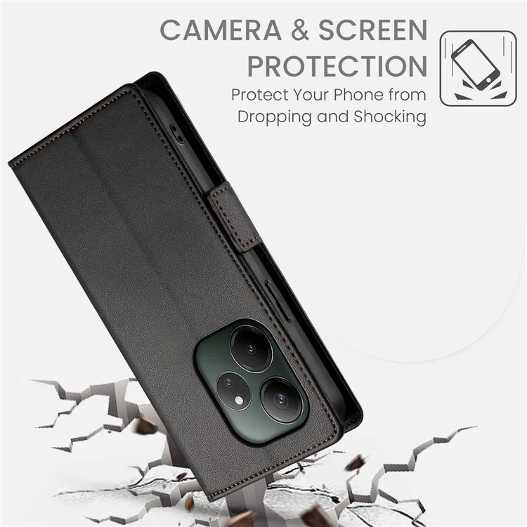 DF-010 Capa de Carteira de Couro PU para o Realme GT 6 5G - Preta
