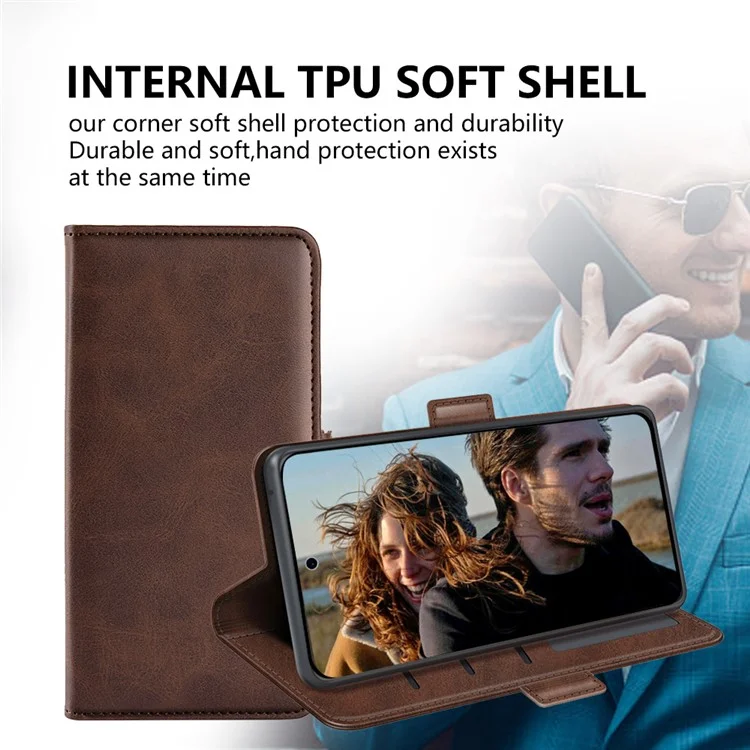 Para Samsung Galaxy A16 5G / A16 4G Funda tipo soporte Cuero con textura de ternera Funda tipo cartera para teléfono - Marrón