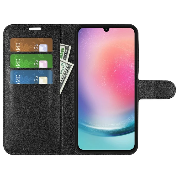 Для Samsung Galaxy A16 5G / A16 4G Чехол Litchi Texture Shockproof Leather Wallet Phone Cover - Черный