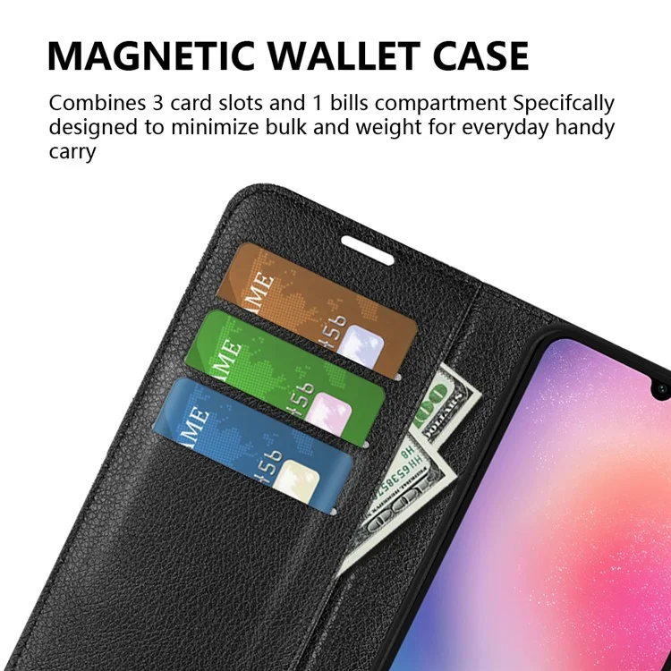 Для Samsung Galaxy A16 5G / A16 4G Чехол Litchi Texture Shockproof Leather Wallet Phone Cover - Черный
