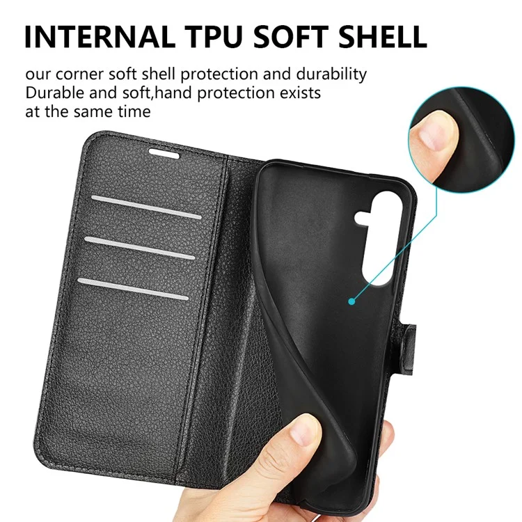 Для Samsung Galaxy A16 5G / A16 4G Чехол Litchi Texture Shockproof Leather Wallet Phone Cover - Черный