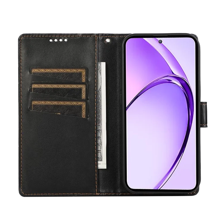 DF-06 For Oppo A3 Pro (Global) 5G Phone Case Line Imprint Leather Wallet Cover - Black