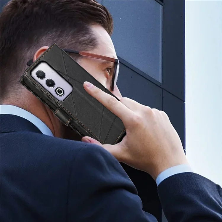 DF-06 For Oppo A3 Pro (Global) 5G Phone Case Line Imprint Leather Wallet Cover - Black