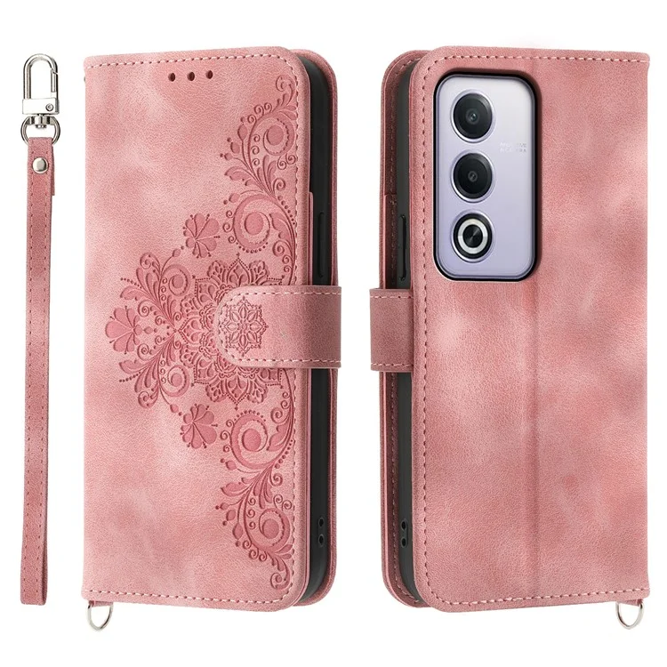 For Oppo A3 Pro (Global) 5G Case Flower Pattern PU Leather Wallet Phone Cover with Strap - Pink