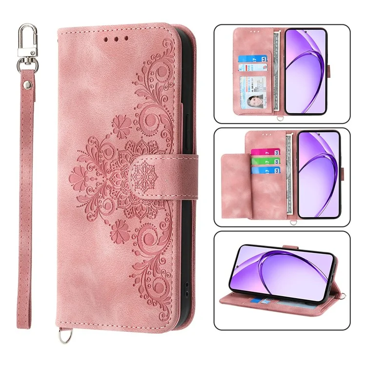 For Oppo A3 Pro (Global) 5G Case Flower Pattern PU Leather Wallet Phone Cover with Strap - Pink