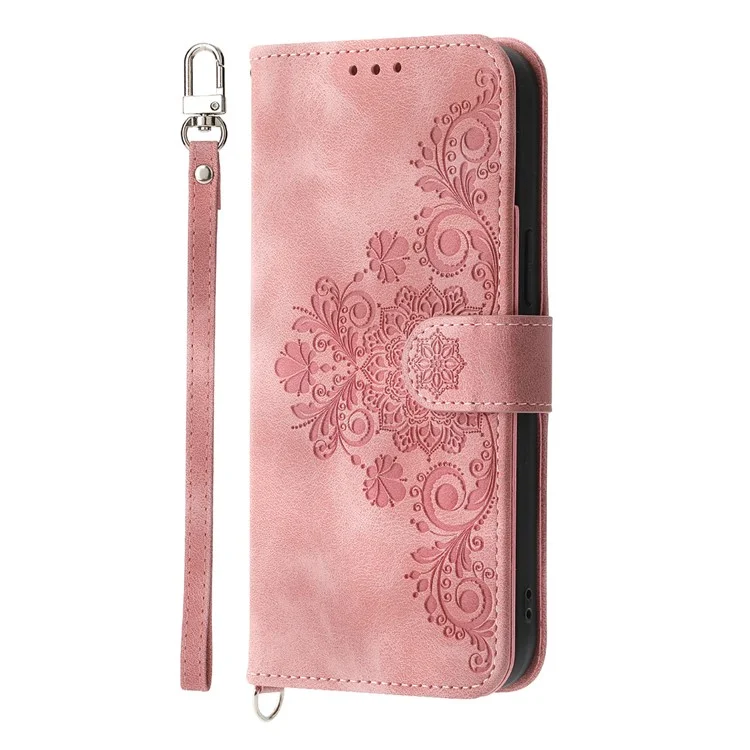 For Oppo A3 Pro (Global) 5G Case Flower Pattern PU Leather Wallet Phone Cover with Strap - Pink