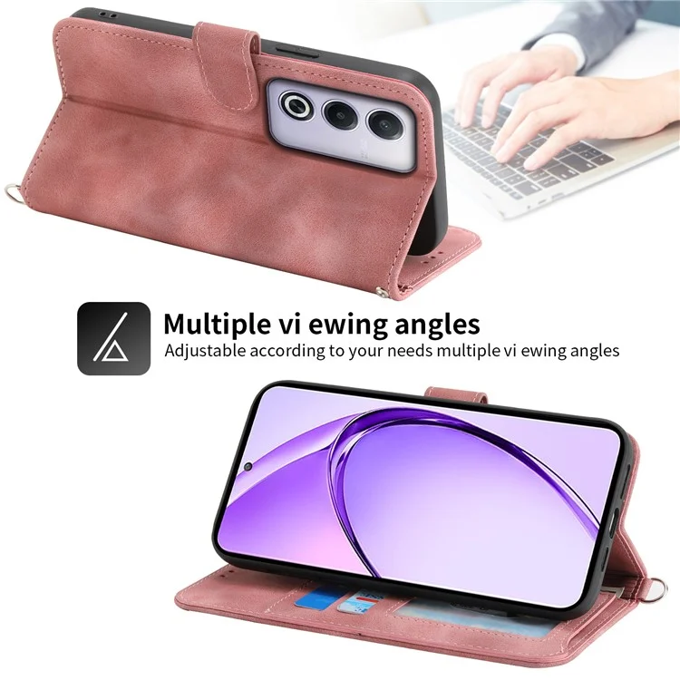 For Oppo A3 Pro (Global) 5G Case Flower Pattern PU Leather Wallet Phone Cover with Strap - Pink