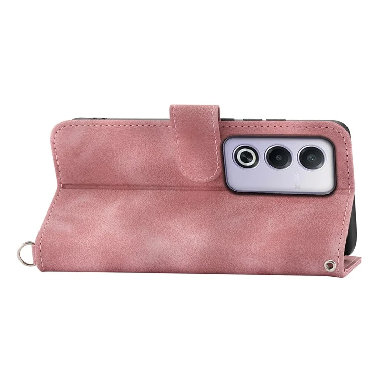 For Oppo A3 Pro (Global) 5G Case Flower Pattern PU Leather Wallet Phone Cover with Strap - Pink