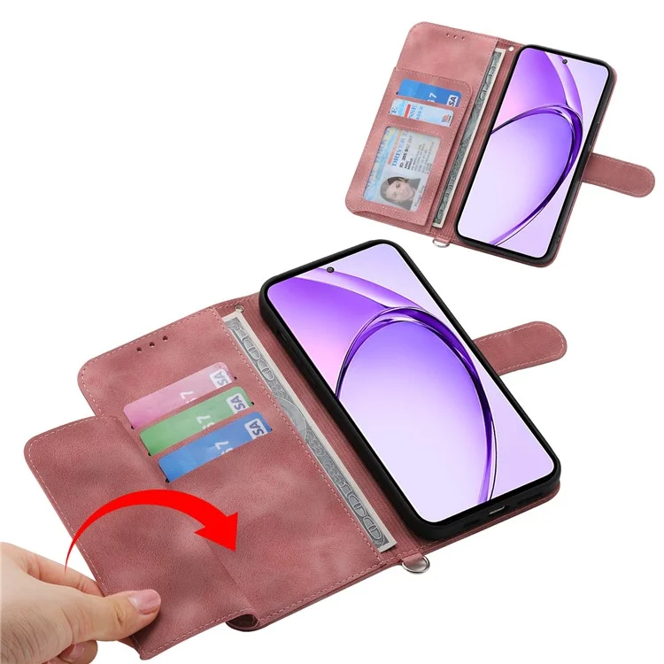 For Oppo A3 Pro (Global) 5G Case Flower Pattern PU Leather Wallet Phone Cover with Strap - Pink