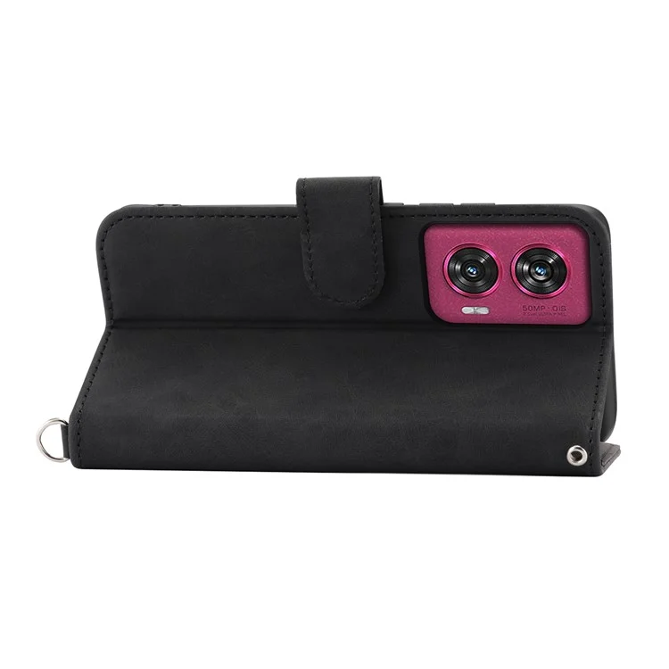 Para Motorola Edge 50 Fusion 5G Case Patrón de Flores PU Cubierta de Teléfono de Cuero Con Correa - Negro