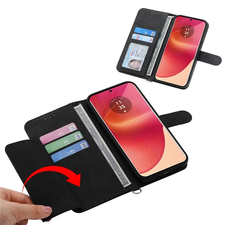 Para Motorola Edge 50 Fusion 5G Case Patrón de Flores PU Cubierta de Teléfono de Cuero Con Correa - Negro