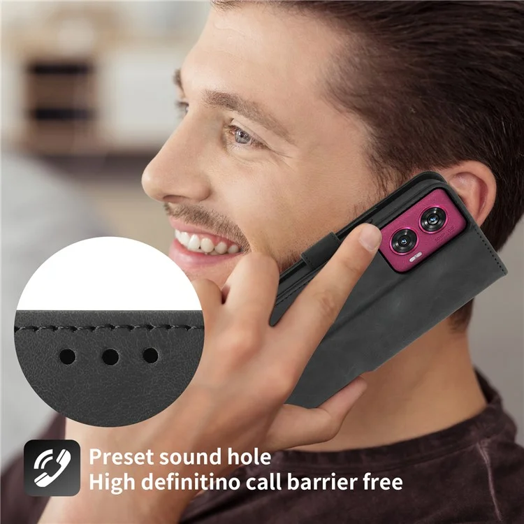 Para Motorola Edge 50 Fusion 5G Case Patrón de Flores PU Cubierta de Teléfono de Cuero Con Correa - Negro