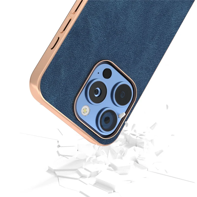 For iPhone 16 Pro Case Electroplating PC Leather Shockproof Back Cover - Blue