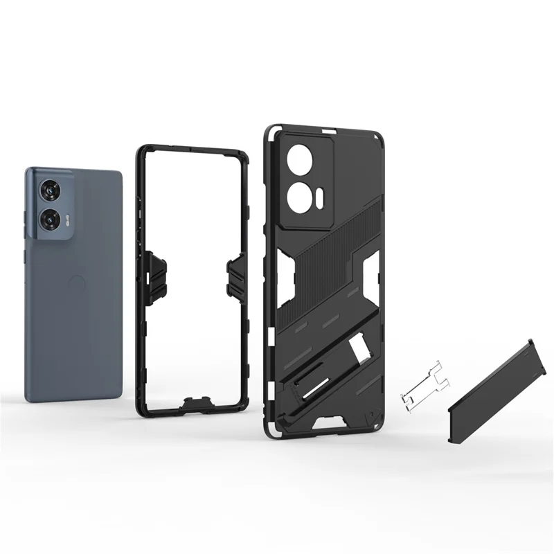 For Motorola Edge 50 Fusion 5G Case PC+TPU Shockproof Phone Cover with Kickstand - Black