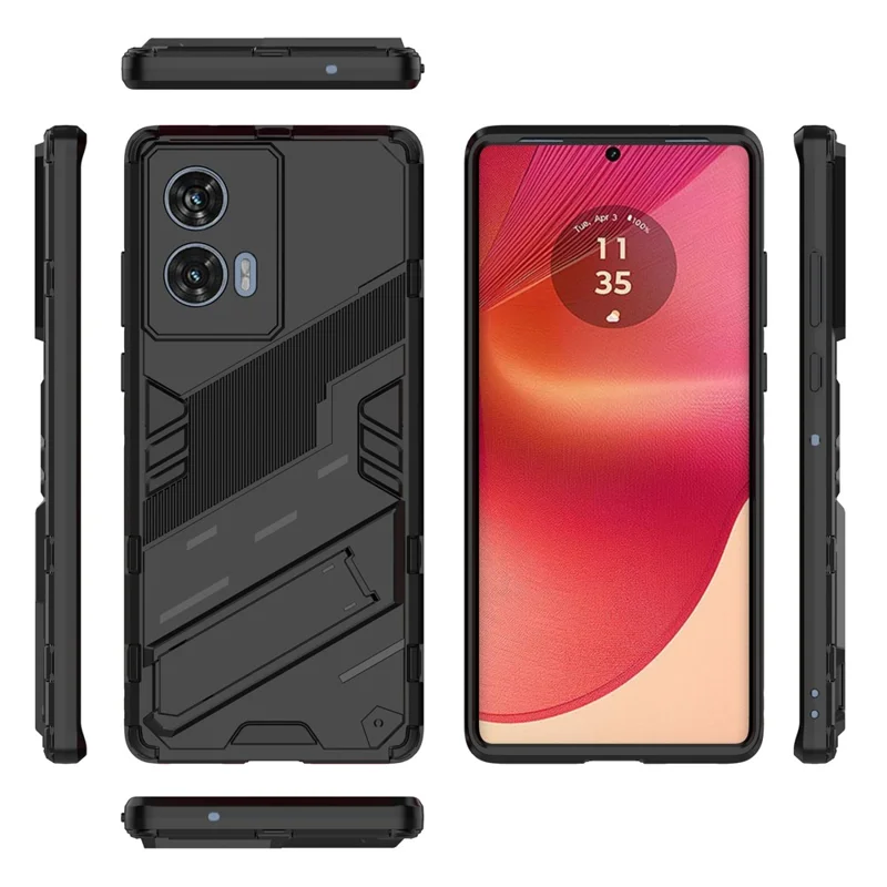 For Motorola Edge 50 Fusion 5G Case PC+TPU Shockproof Phone Cover with Kickstand - Black