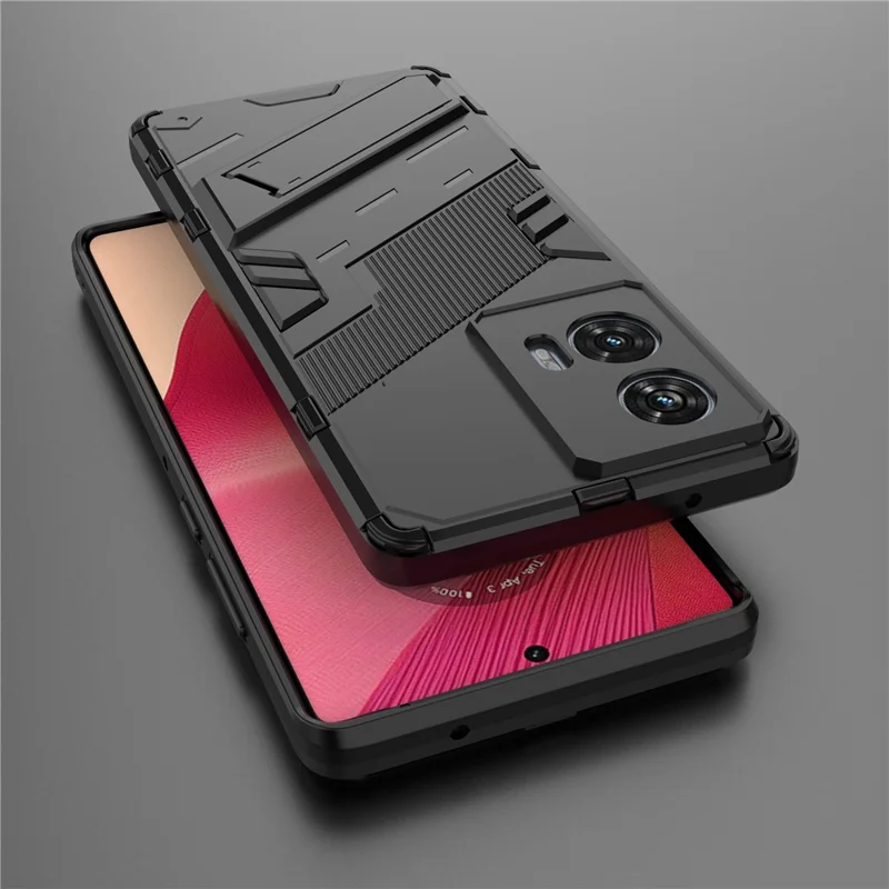 For Motorola Edge 50 Fusion 5G Case PC+TPU Shockproof Phone Cover with Kickstand - Black