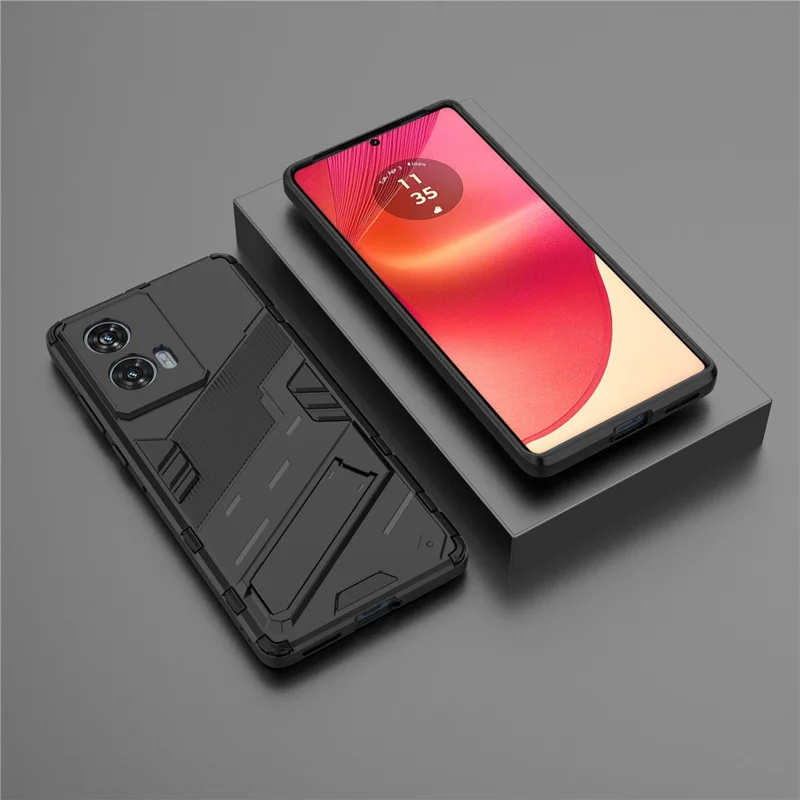 For Motorola Edge 50 Fusion 5G Case PC+TPU Shockproof Phone Cover with Kickstand - Black