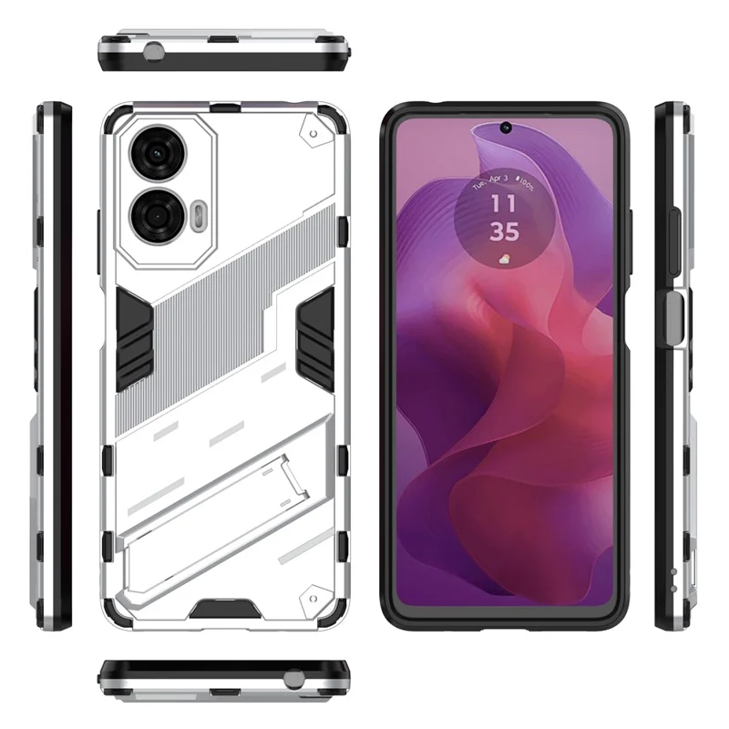 For Motorola Moto G24 4G Case PC+TPU Shockproof Phone Cover with Kickstand - White