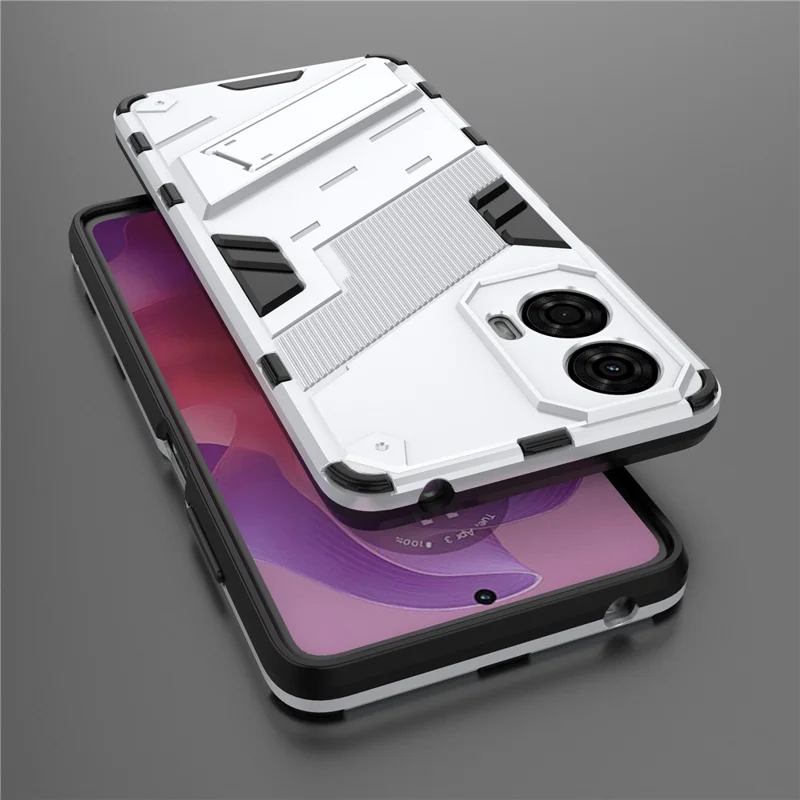 For Motorola Moto G24 4G Case PC+TPU Shockproof Phone Cover with Kickstand - White