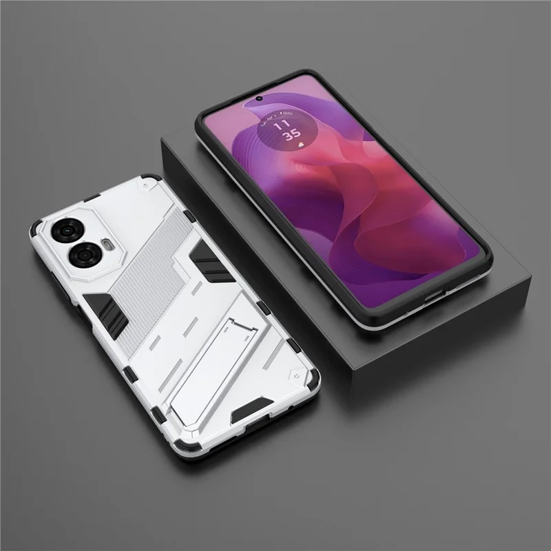 For Motorola Moto G24 4G Case PC+TPU Shockproof Phone Cover with Kickstand - White