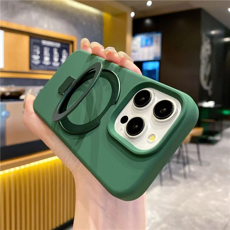 For iPhone 15 Pro Max Case Compatible with MagSafe Kickstand Liquid Silicone Phone Anti-Fingerprints - Army Green