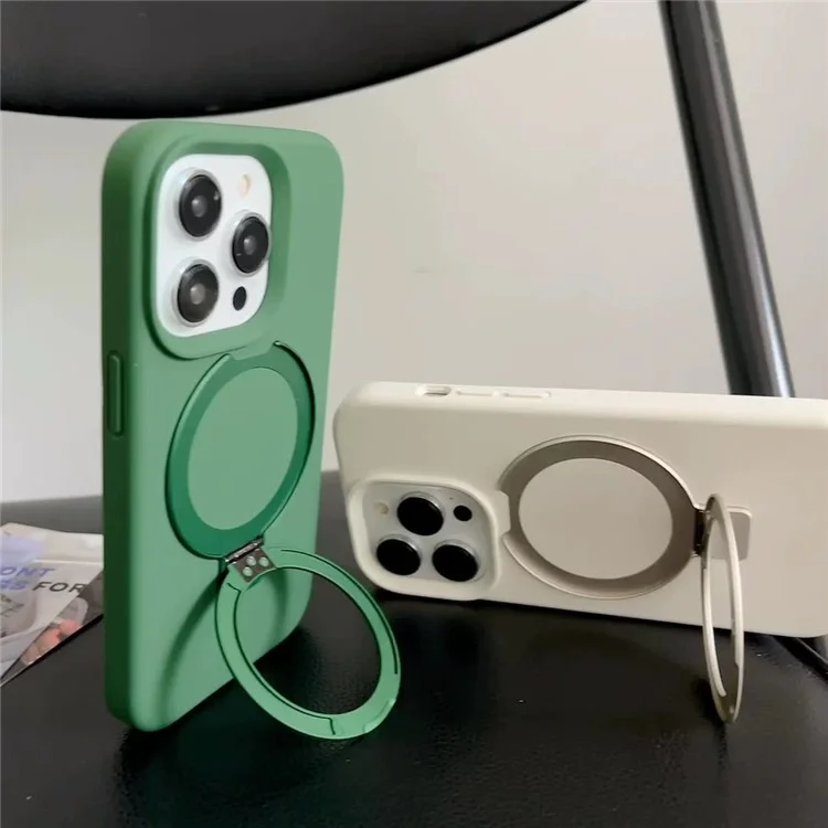 For iPhone 15 Pro Max Case Compatible with MagSafe Kickstand Liquid Silicone Phone Anti-Fingerprints - Army Green