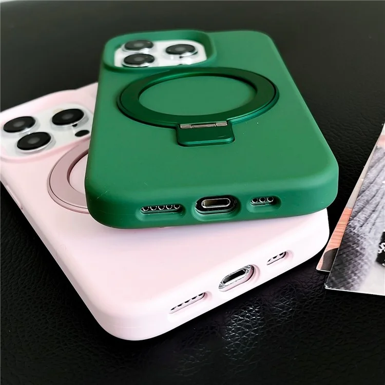 For iPhone 15 Pro Max Case Compatible with MagSafe Kickstand Liquid Silicone Phone Anti-Fingerprints - Army Green