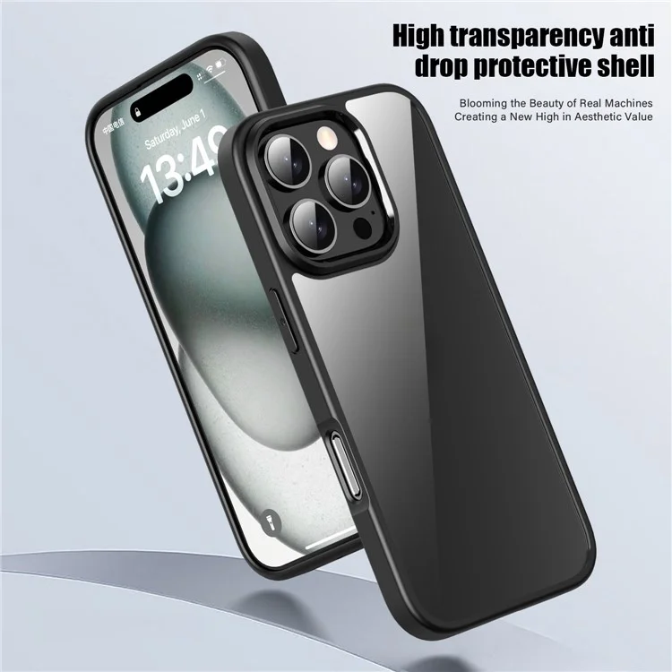 IPAKY For iPhone 16 Pro Max Clear Phone Case TPU + PC Anti-Fingerprint Back Cover - Black