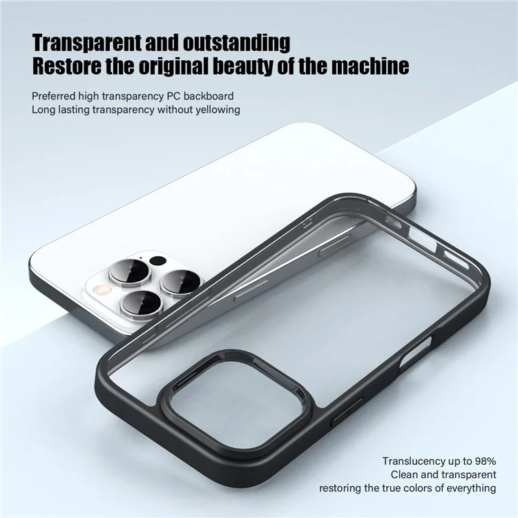 IPAKY For iPhone 16 Pro Max Clear Phone Case TPU + PC Anti-Fingerprint Back Cover - Black