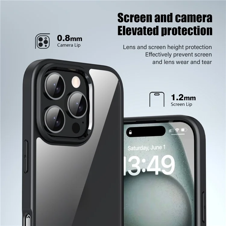 IPAKY For iPhone 16 Pro Max Clear Phone Case TPU + PC Anti-Fingerprint Back Cover - Black