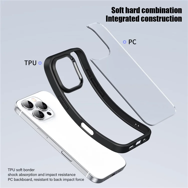 IPAKY For iPhone 16 Pro Max Clear Phone Case TPU + PC Anti-Fingerprint Back Cover - Black