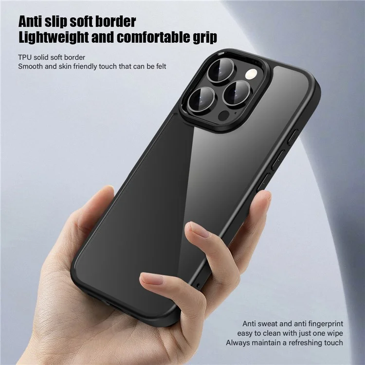 IPAKY For iPhone 16 Pro Max Clear Phone Case TPU + PC Anti-Fingerprint Back Cover - Black