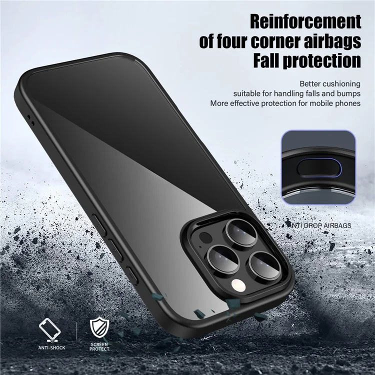 IPAKY For iPhone 16 Pro Max Clear Phone Case TPU + PC Anti-Fingerprint Back Cover - Black