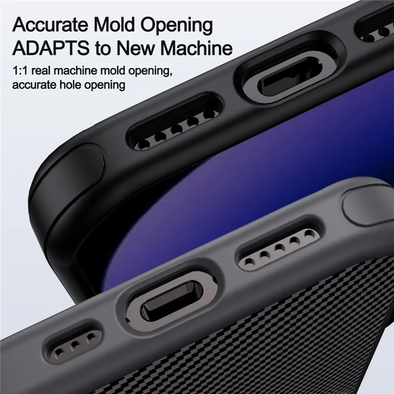 IPAKY For iPhone 16 TPU Case Carbon Fiber Texture Phone Cover Metal Lens Frame - Black