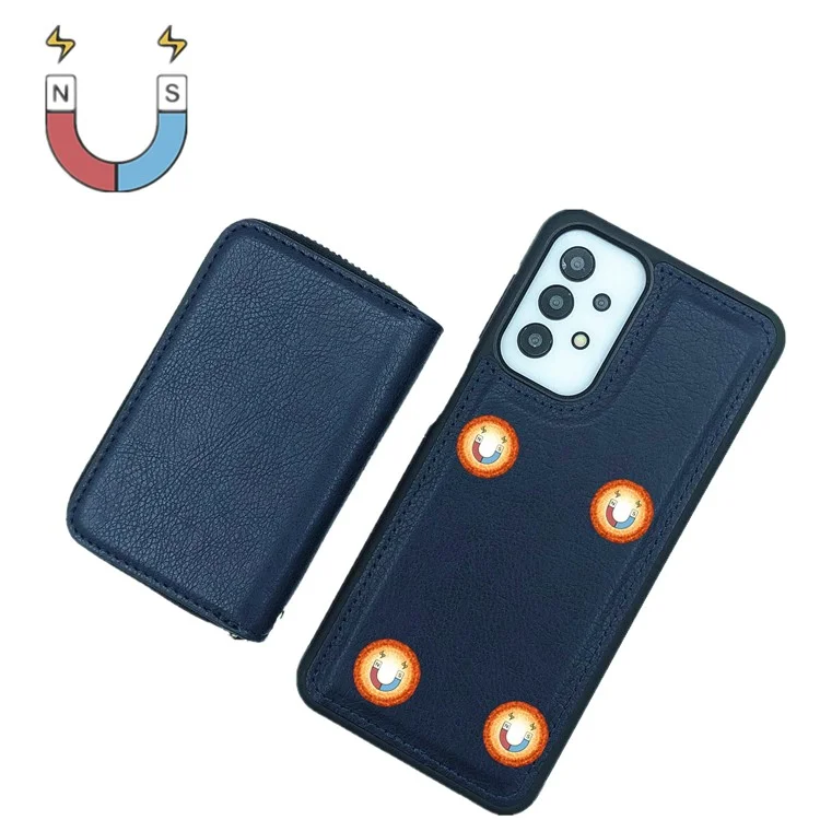 Pour Samsung Galaxy A33 5G Bag de Carte de Fermeture à Glissière Détachable pu + Tpu Téléphone Téléphone Avec Sangle - Saphir