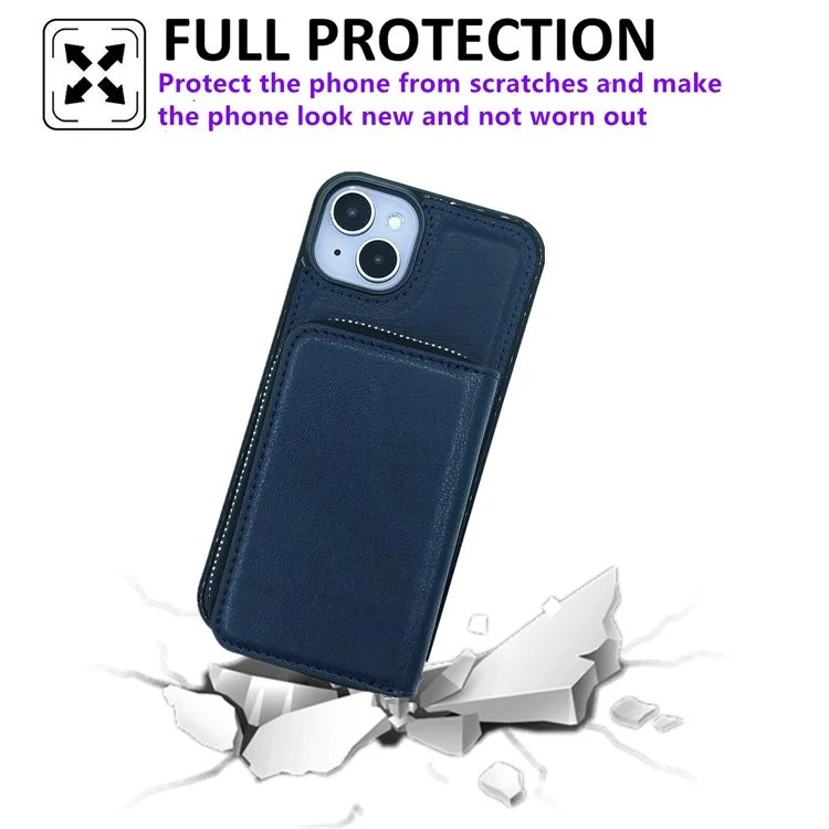 Para Iphone 15 Plus Casal Introcável Bolsa de Cartão Pu+tpu Kickstand Case de Telefone Com Cinta - Safira