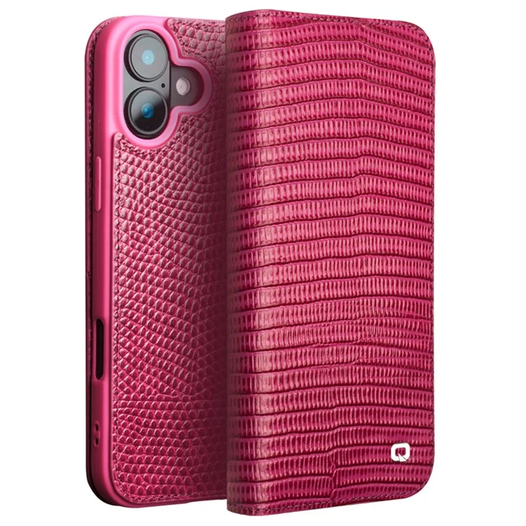 QIALINO Per iPhone 16 Custodia Portafoglio Texture Coccodrillo Vera Pelle di Mucca Anti-Caduta Cover per Telefono